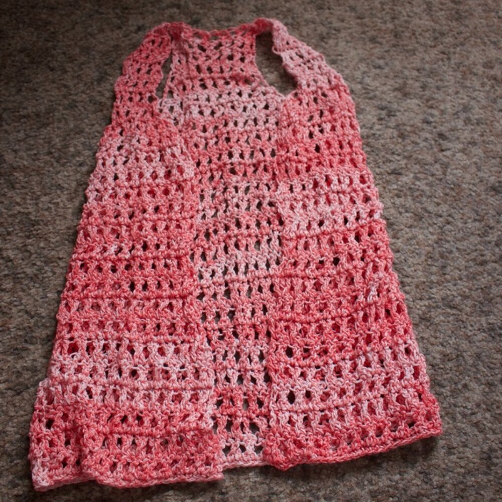 Crocheted Cotton Mesh Vest Orange/White